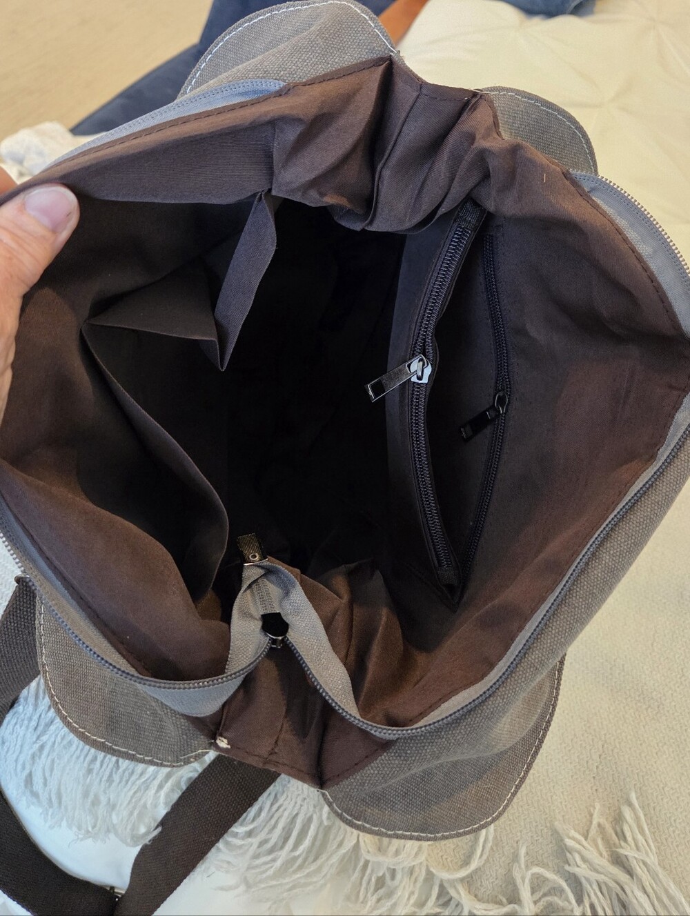 Canvas Patchwork Tote Bag - Brown/Gray - Picture 7 of 9